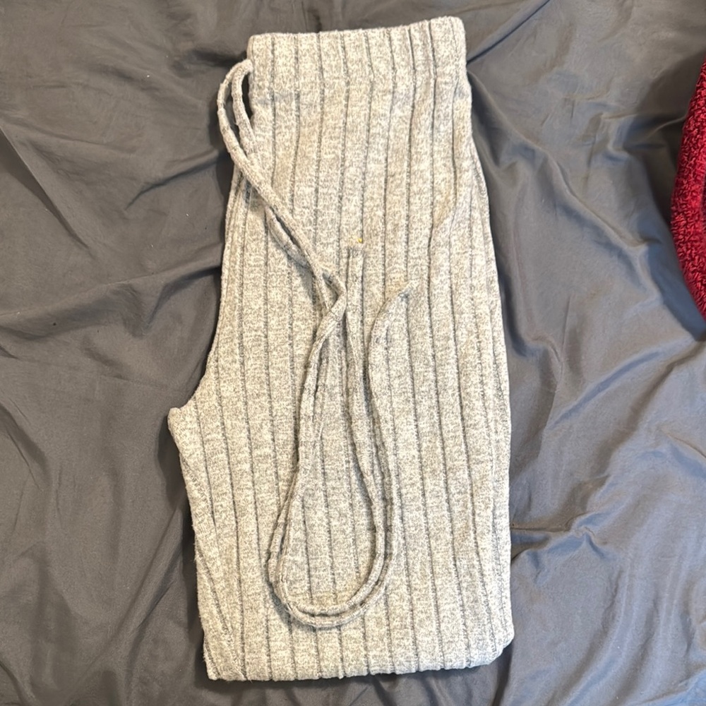 Gray Ribbed Knit Pants